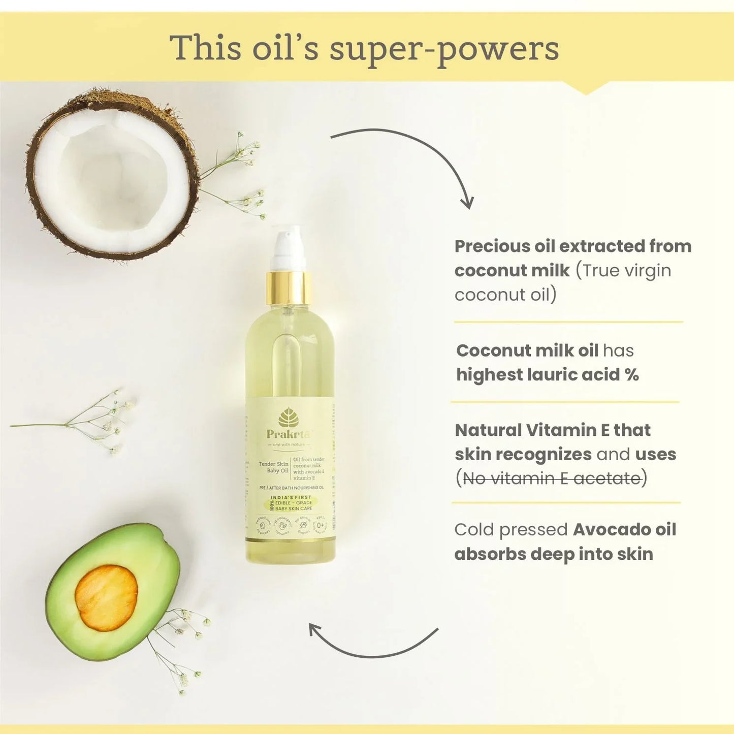 Tender Skin Baby Oil - virgin coconut oil for newborn baby - Prakrta