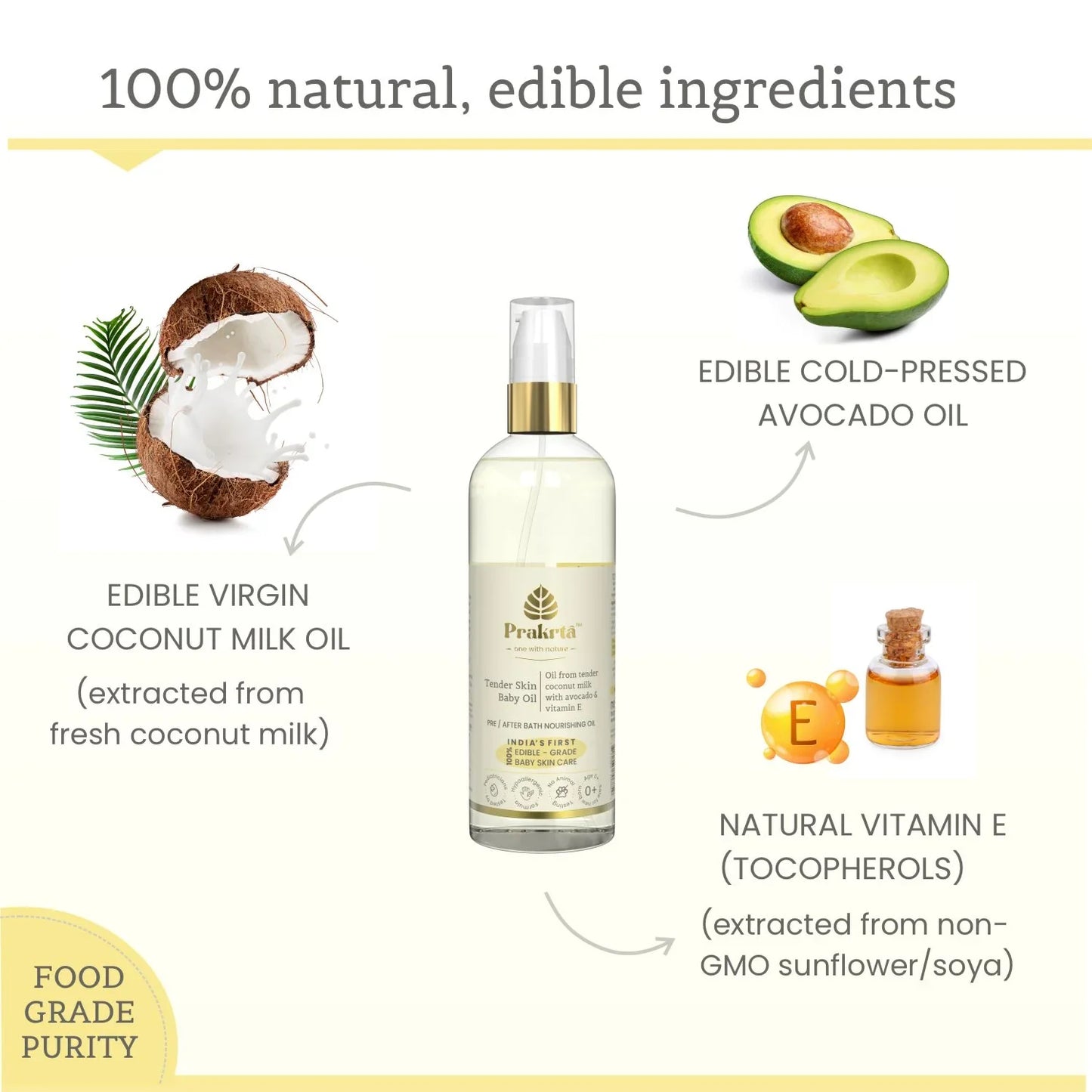 Tender Skin Baby Oil - virgin coconut oil for newborn baby - Prakrta