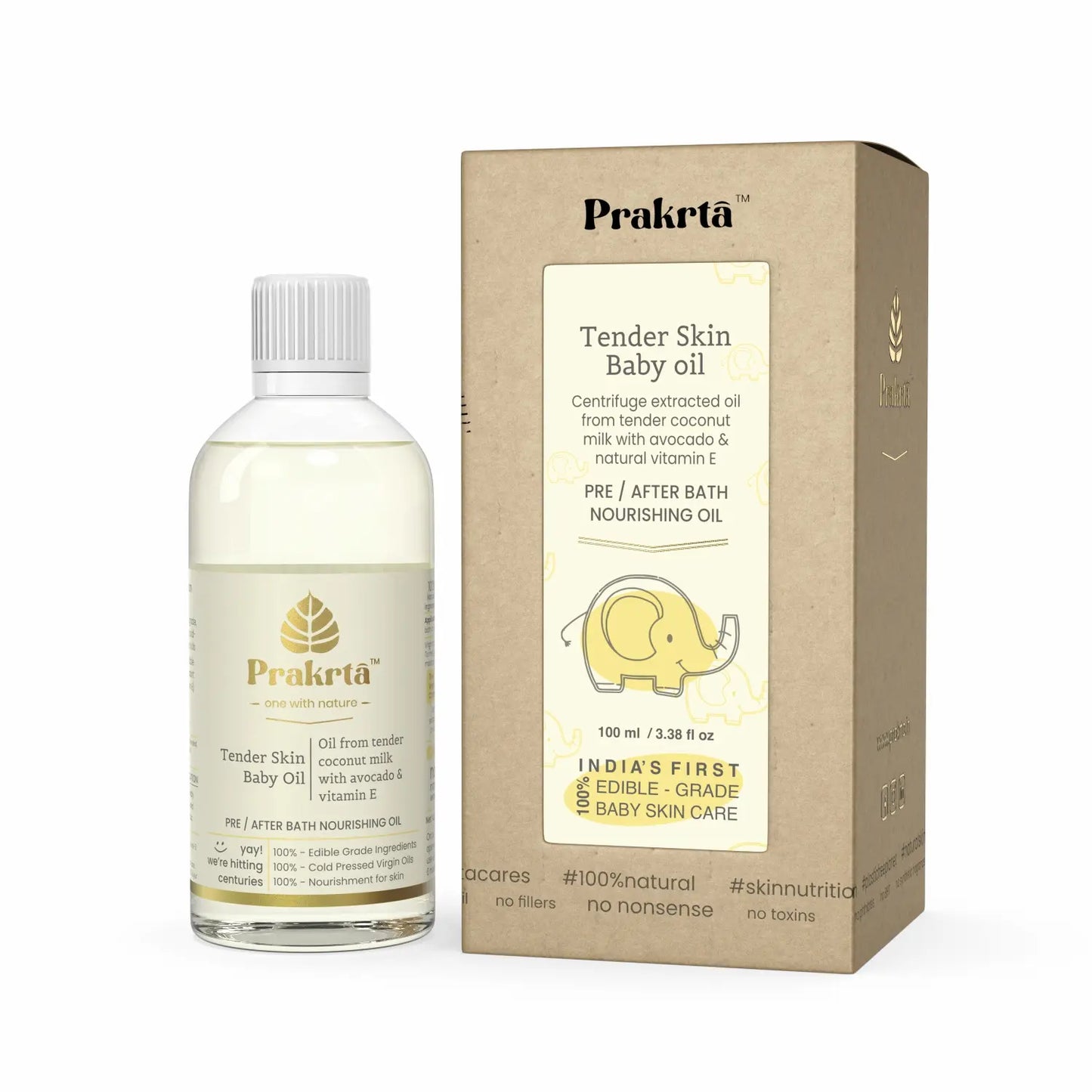 Tender Skin Baby Oil-Virgin coconut oil with Vitamin E & Avocado oil | 100% natural & edible | 100 ml