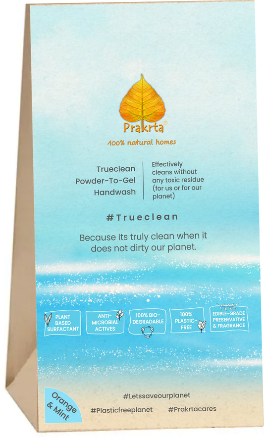 Trueclean Powder-To-Gel Hand Wash | 100% plastic-free and Biodegradable | No Toxins | Edible grade fragrance and preservatives
