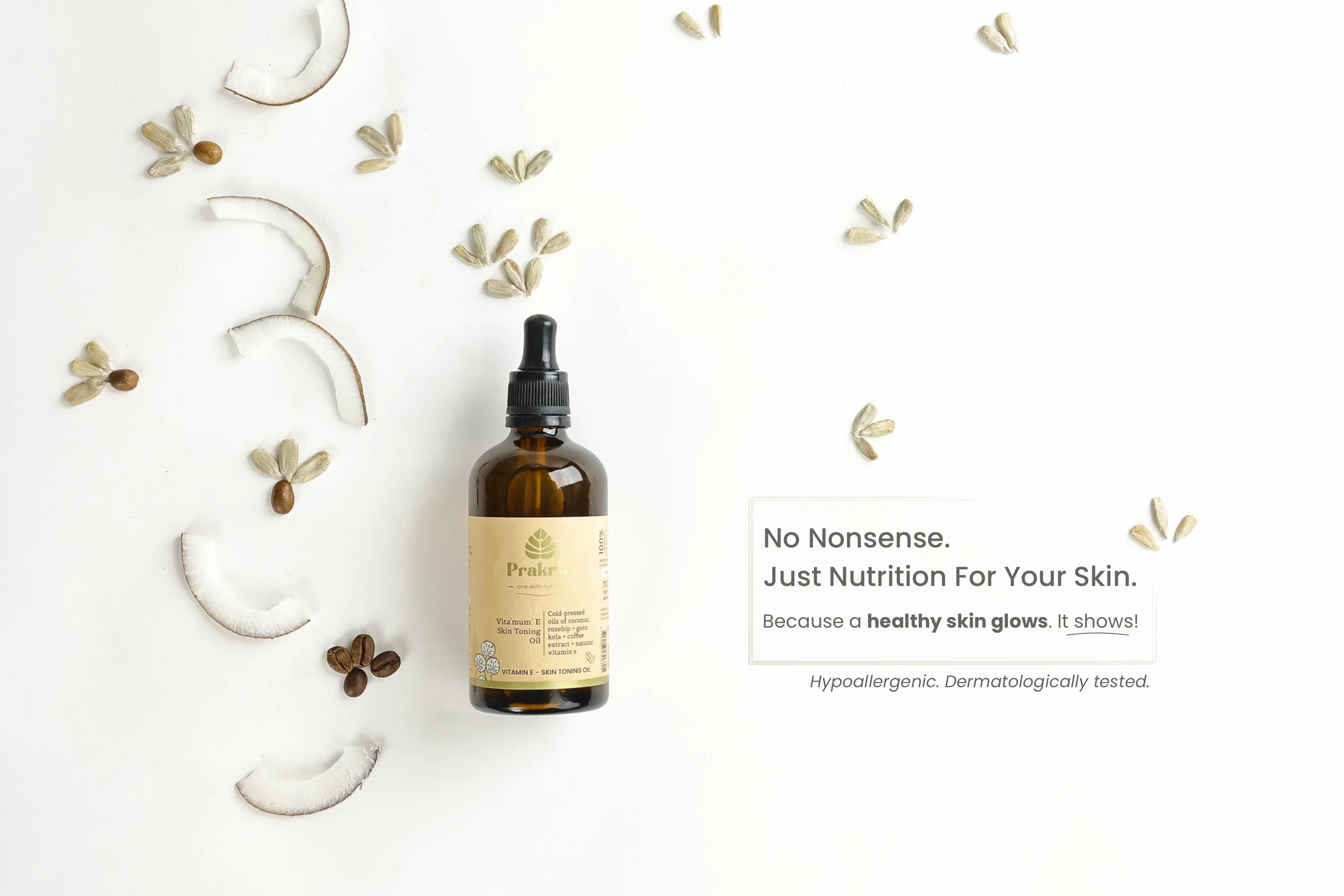 Skincare bottle with decorative elements on a white background